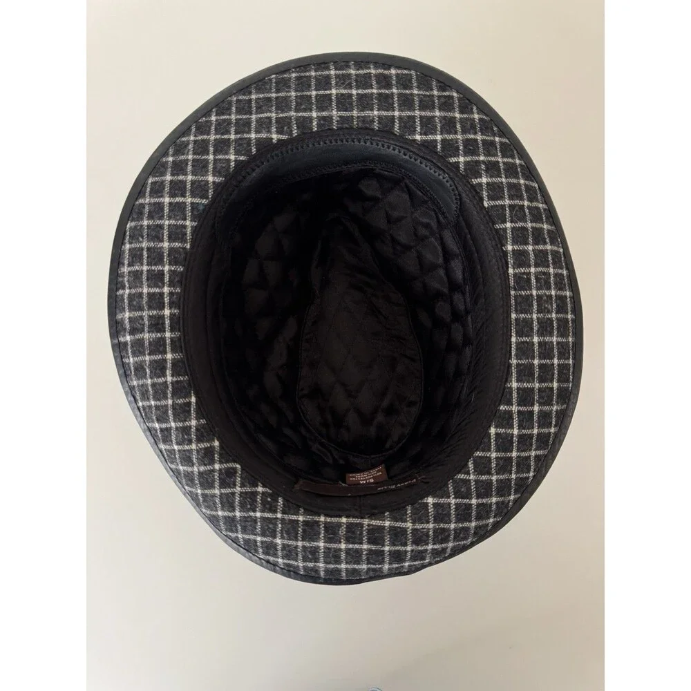 Perry Ellis Fedora Trilby Hat S/M Black Gray Plaid Wool Blend